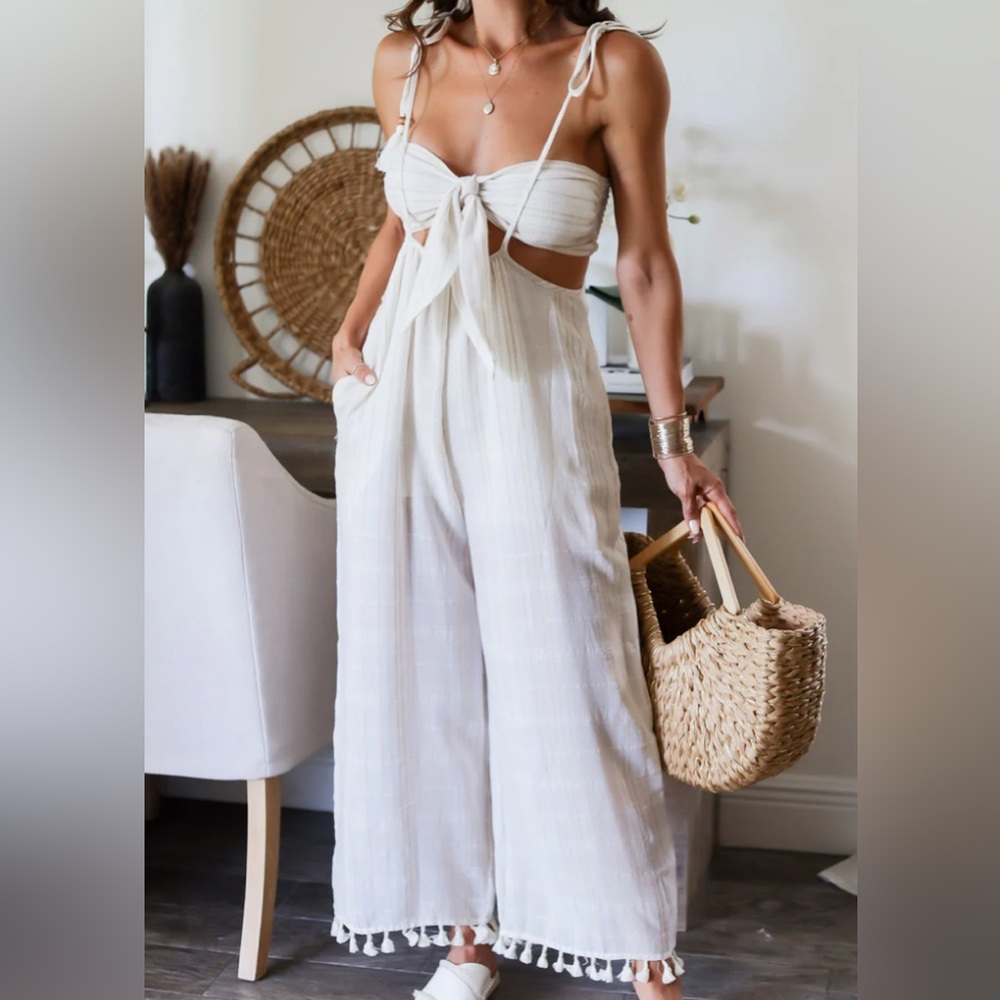 Ohm Boutique Cream Overalls & Tube Top Set